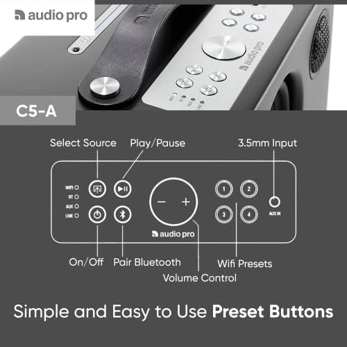 Audio Pro Addon C5a רמקול חכם | Alexa מובנה, מבוקר קול, קומפקטי, נאמנות גבוהה, WiFi, Bluetooth, Multiroom